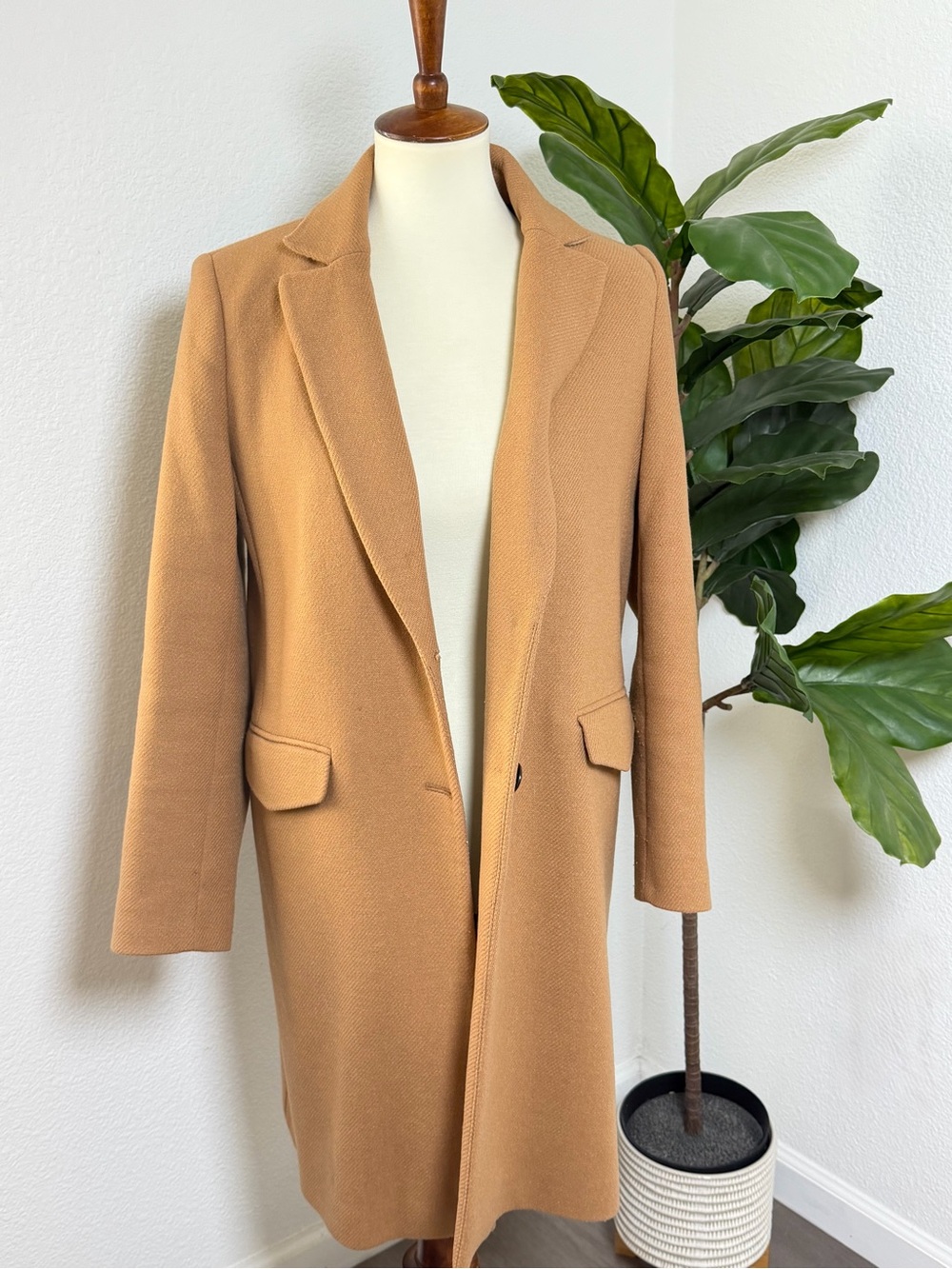 ZARA Camel Herringbone Longline Coat - Picture 2 of 12